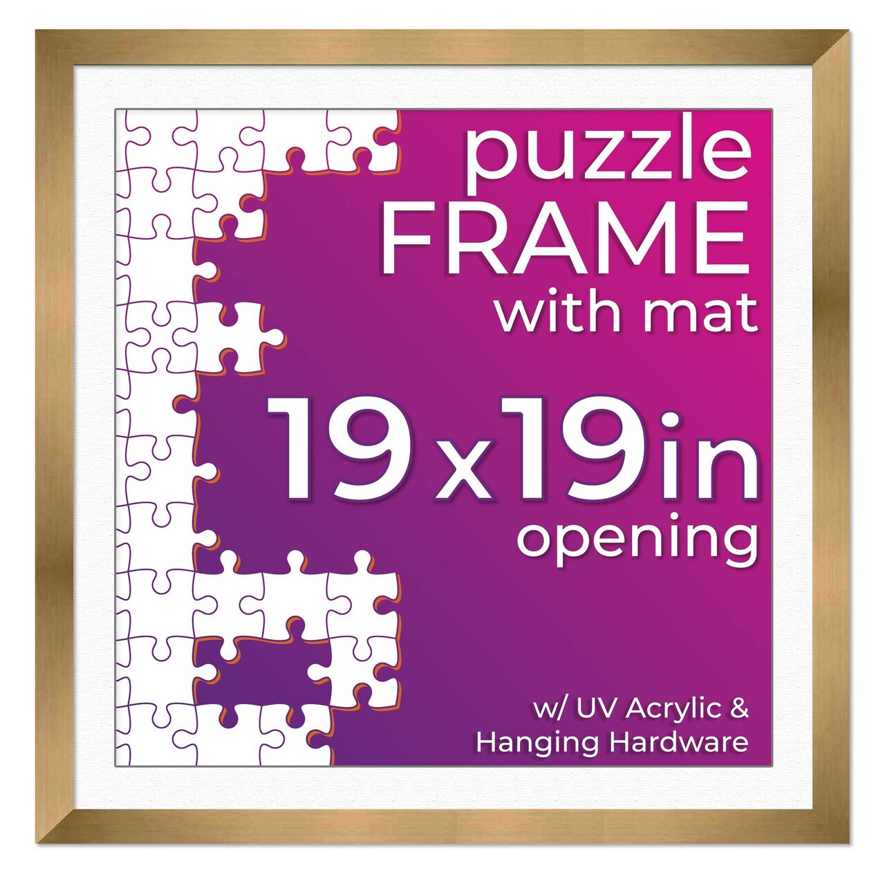Bronze Wood Puzzle Frame Kit with Glue Sheets, White Mat, Backing, UV Acrylic - Available in 20 Popular Sizes